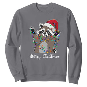 Merry Christmas Raccoon Sweatshirt Happy Holidays Gift Animal Xmas Lights Red Santa Hat TS10 Charcoal Print Your Wear