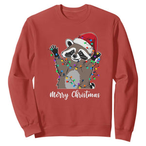 Merry Christmas Raccoon Sweatshirt Happy Holidays Gift Animal Xmas Lights Red Santa Hat TS10 Red Print Your Wear