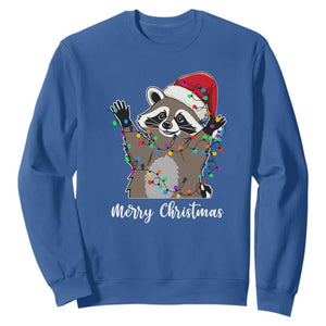 Merry Christmas Raccoon Sweatshirt Happy Holidays Gift Animal Xmas Lights Red Santa Hat TS10 Royal Blue Print Your Wear