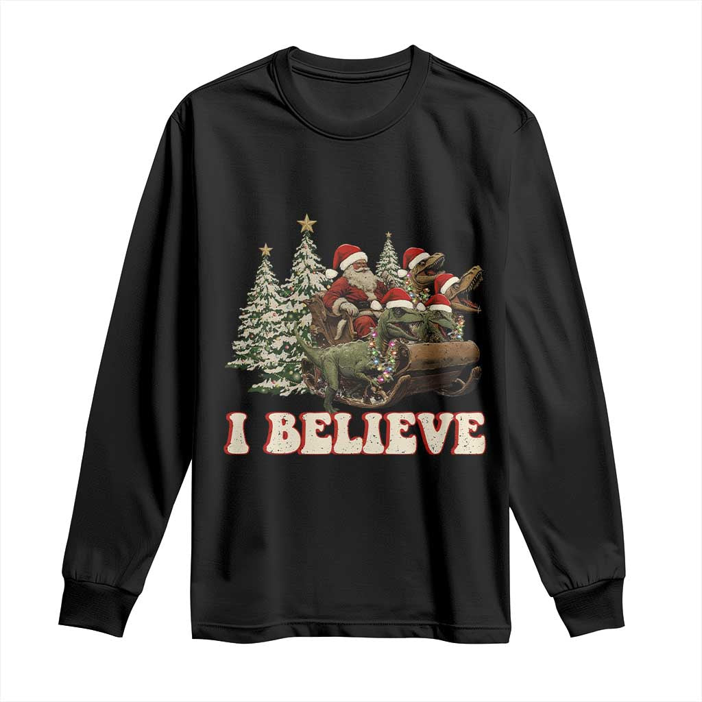 Christmas Santa Long Sleeve Shirt Riding Dinosaur T rex Boys Men Girls Believe Xmas Squad TS10 Black Print Your Wear