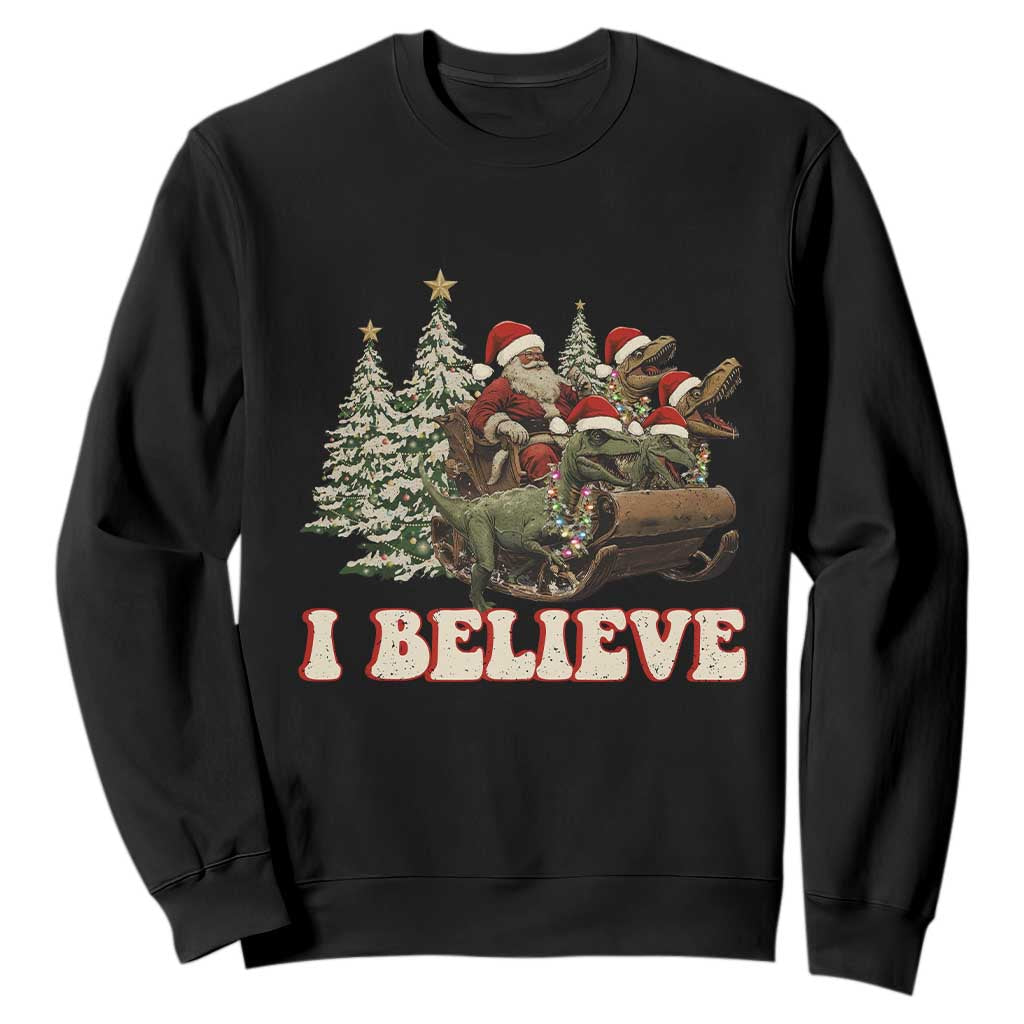 Christmas Santa Sweatshirt Riding Dinosaur T rex Boys Men Girls Believe Xmas Squad TS10 Black Print Your Wear
