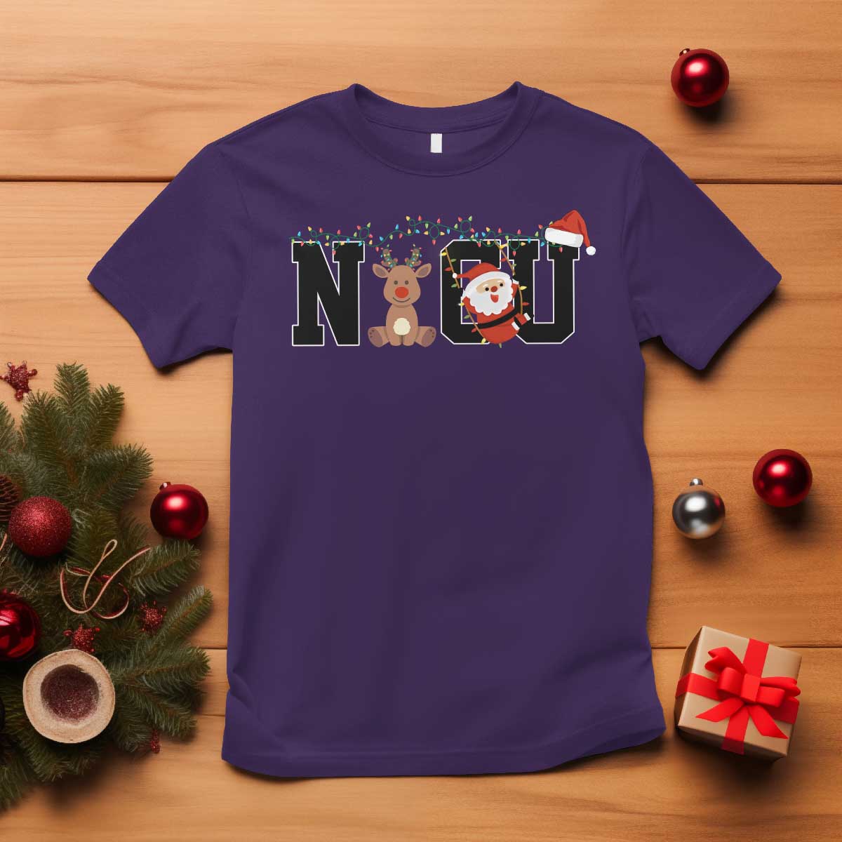 Christmas NICU Nurse T Shirt Cute Reindeer Student Xmas Gift TS10 Purple Print Your Wear
