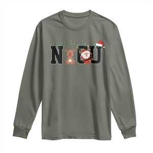 Christmas NICU Nurse Long Sleeve Shirt Cute Reindeer Student Xmas Gift TS10 Military Green Print Your Wear