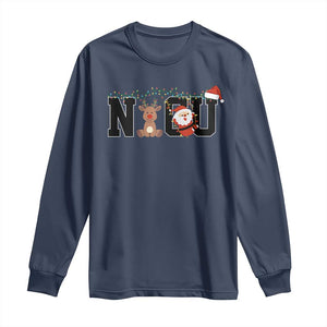 Christmas NICU Nurse Long Sleeve Shirt Cute Reindeer Student Xmas Gift TS10 Navy Print Your Wear