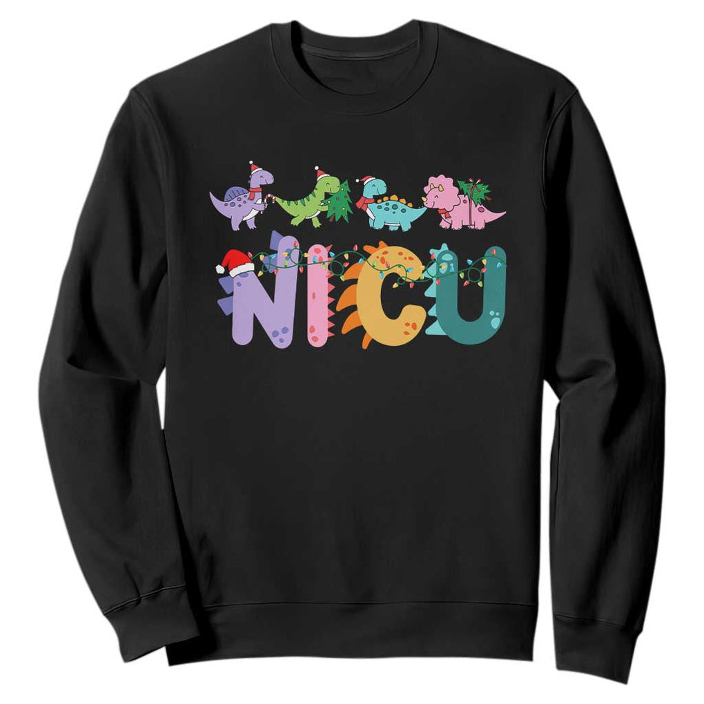 NICU Nurse Christmas Sweatshirt Xmas Light Neonatal Intensive Care Unit Nurse Appreciation Gift Dinosaur TS10 Black Print Your Wear