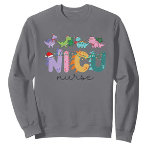 NICU Nurse Christmas Sweatshirt Xmas Light Neonatal Intensive Care Unit Nurse Appreciation Gift Dinosaur TS10 Charcoal Print Your Wear