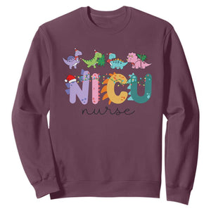 NICU Nurse Christmas Sweatshirt Xmas Light Neonatal Intensive Care Unit Nurse Appreciation Gift Dinosaur TS10 Maroon Print Your Wear