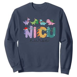 NICU Nurse Christmas Sweatshirt Xmas Light Neonatal Intensive Care Unit Nurse Appreciation Gift Dinosaur TS10 Navy Print Your Wear