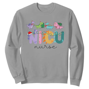 NICU Nurse Christmas Sweatshirt Xmas Light Neonatal Intensive Care Unit Nurse Appreciation Gift Dinosaur TS10 Sport Gray Print Your Wear