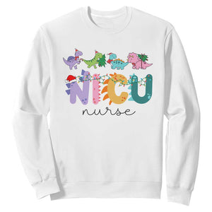 NICU Nurse Christmas Sweatshirt Xmas Light Neonatal Intensive Care Unit Nurse Appreciation Gift Dinosaur TS10 White Print Your Wear