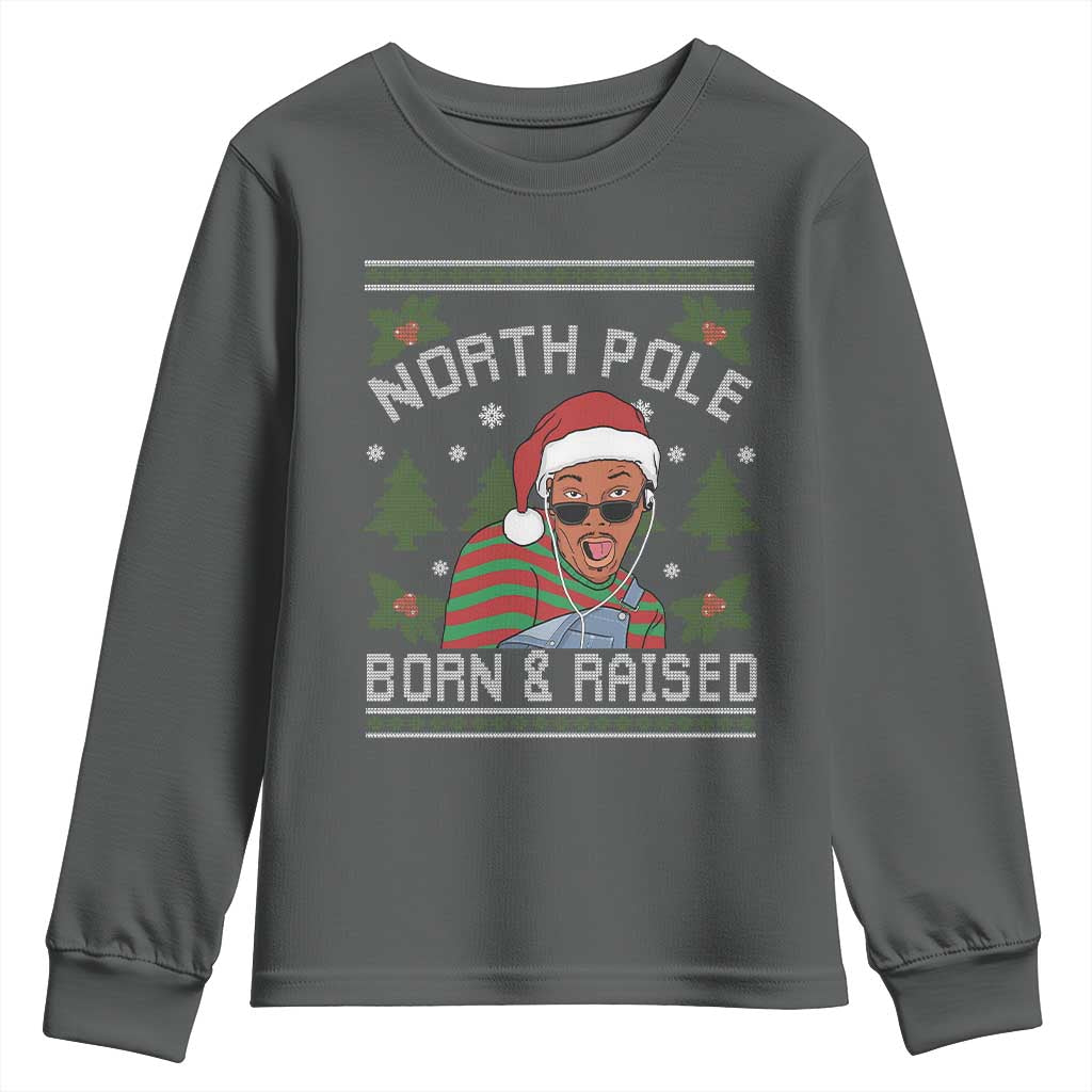 Funny Ugly Christmas Youth Sweatshirt Fresh North Pole Born Raised Prince TS10 Dark Heather Print Your Wear