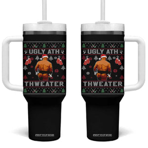Funny Christmas Tumbler With Handle Merry Chrithmith Ugly Ath Thweater Tyson TS10 One Size: 40 oz Black Print Your Wear