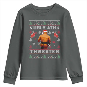 Funny Christmas Youth Sweatshirt Merry Chrithmith Ugly Ath Thweater Tyson TS10 Dark Heather Print Your Wear