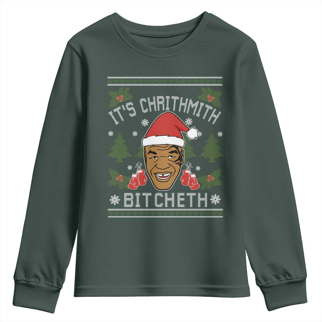 Funny Christmas Youth Sweatshirt Merry Chrithmith Ath Thweater Tyson Professional Boxer Ugly Xmas TS10 Dark Forest Green Print Your Wear