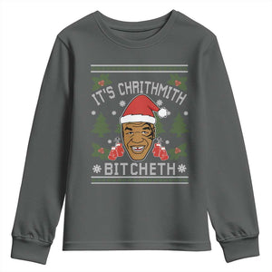 Funny Christmas Youth Sweatshirt Merry Chrithmith Ath Thweater Tyson Professional Boxer Ugly Xmas TS10 Dark Heather Print Your Wear