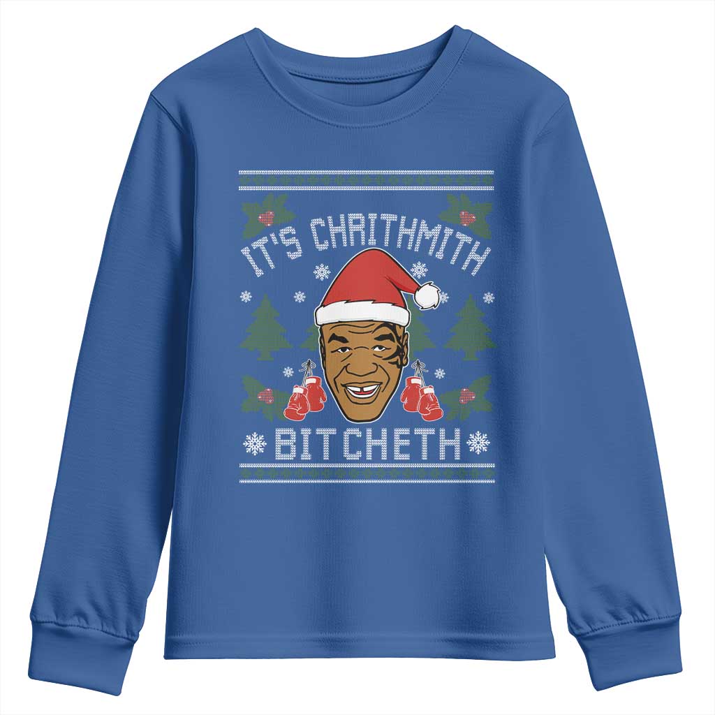 Funny Christmas Youth Sweatshirt Merry Chrithmith Ath Thweater Tyson Professional Boxer Ugly Xmas TS10 Royal Blue Print Your Wear