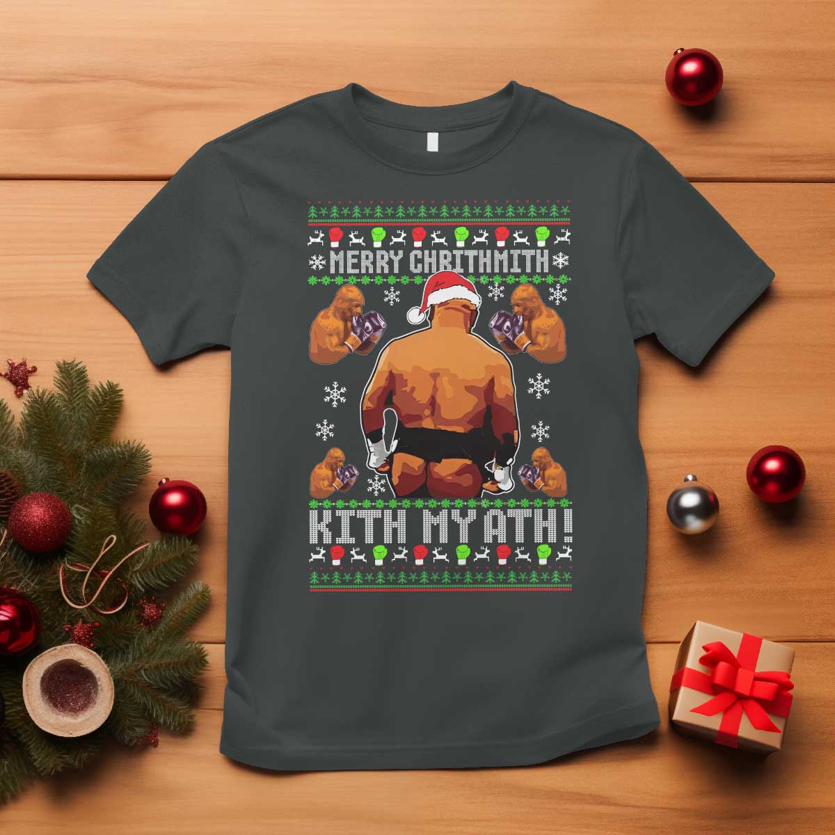 Merry Chrithmith Kith My Ath Funny Ugly Christmas T Shirt TS10 Dark Heather Print Your Wear