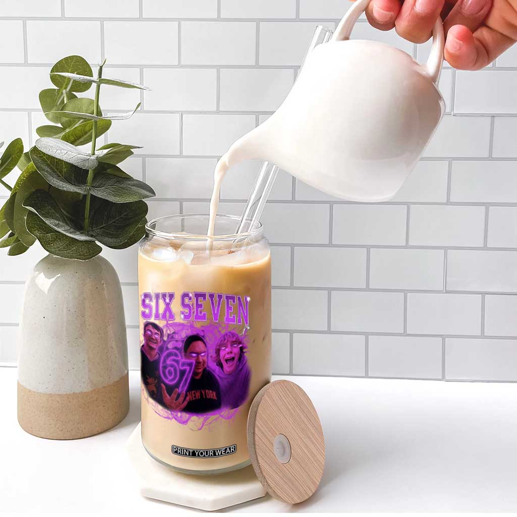Funny Six Seven 6 7 Meme Glass Can The Mason 67 Kid Bootleg Gen Alpha Slang TS10 Print Your Wear