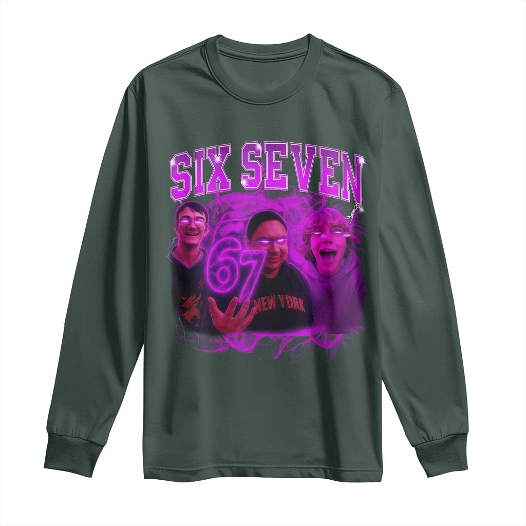 Funny Six Seven 6 7 Meme Long Sleeve Shirt The Mason 67 Kid Bootleg Gen Alpha Slang TS10 Dark Forest Green Print Your Wear