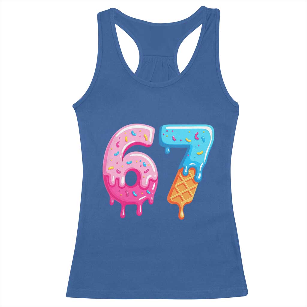 67 Ice Cream Drip Meme Racerback Tank Top Funny Six Seven Gen Alpha Slang TS10 Royal Blue Print Your Wear