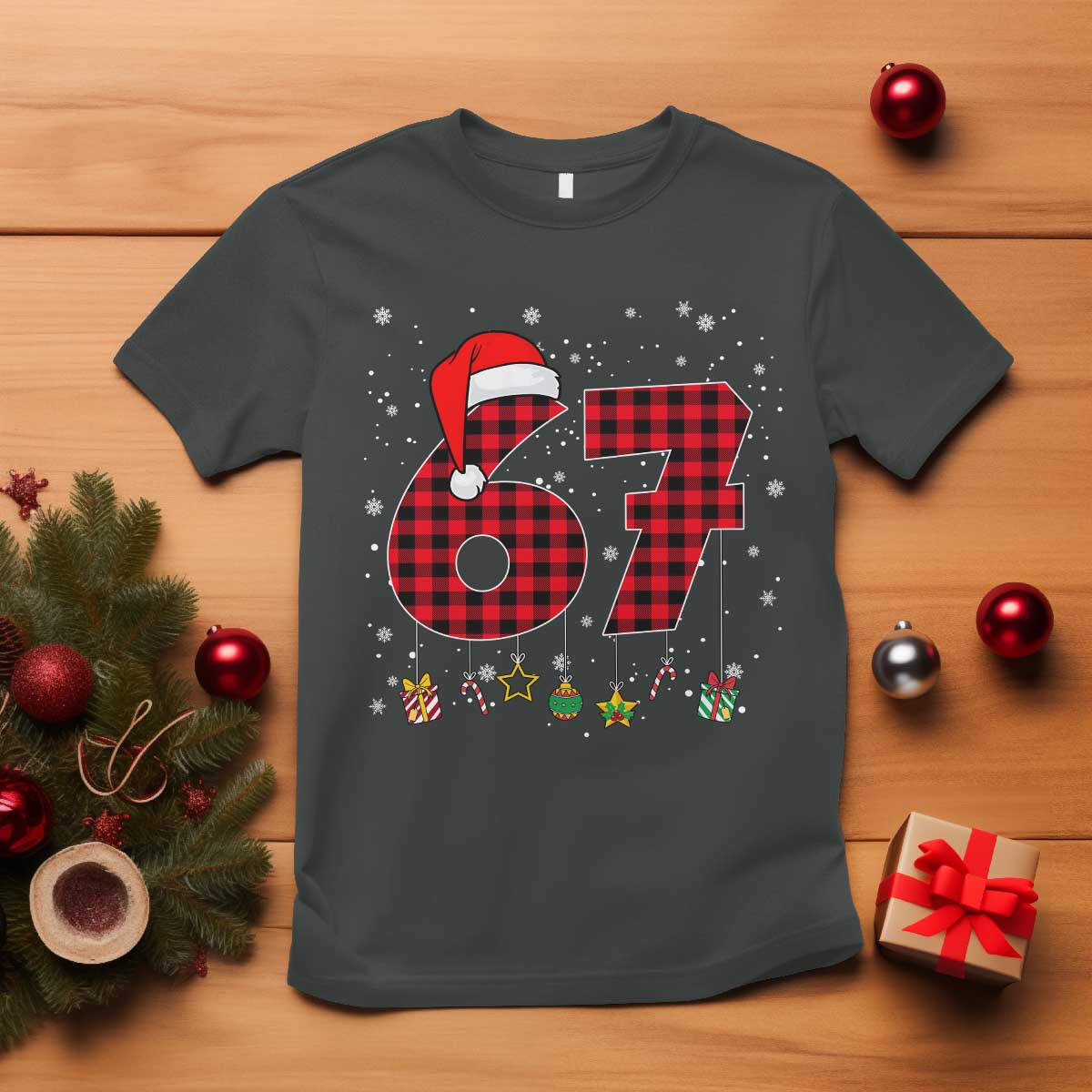 67 Christmas T Shirt Funny Six Seven 6 7 Meme Gen Alpha Slang TS10 Dark Heather Print Your Wear