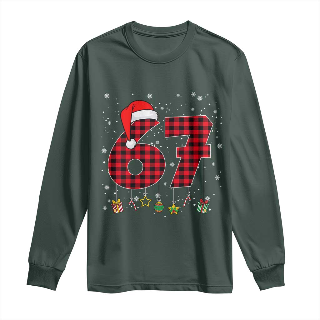 67 Christmas Long Sleeve Shirt Funny Six Seven 6 7 Meme Gen Alpha Slang TS10 Dark Forest Green Print Your Wear