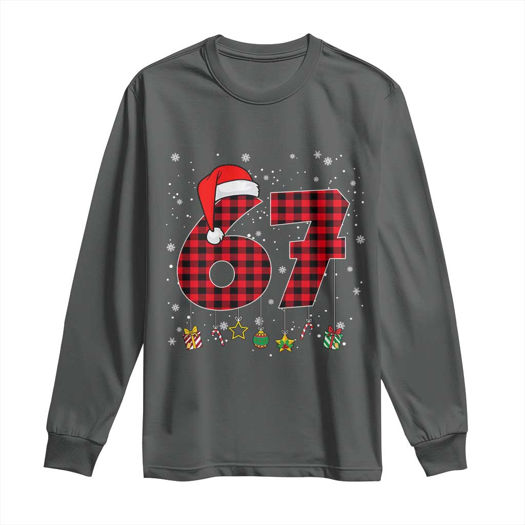 67 Christmas Long Sleeve Shirt Funny Six Seven 6 7 Meme Gen Alpha Slang TS10 Dark Heather Print Your Wear