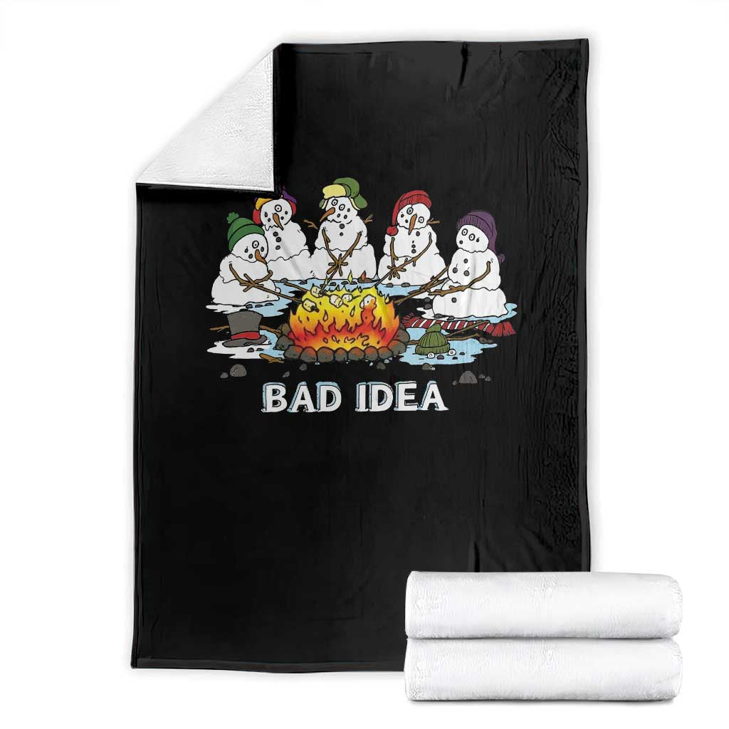 Christmas Snowman Campfire Throw Blanket Bad Idea Melting Snowman Family Roasting Marshmallows TS10 Black Print Your Wear