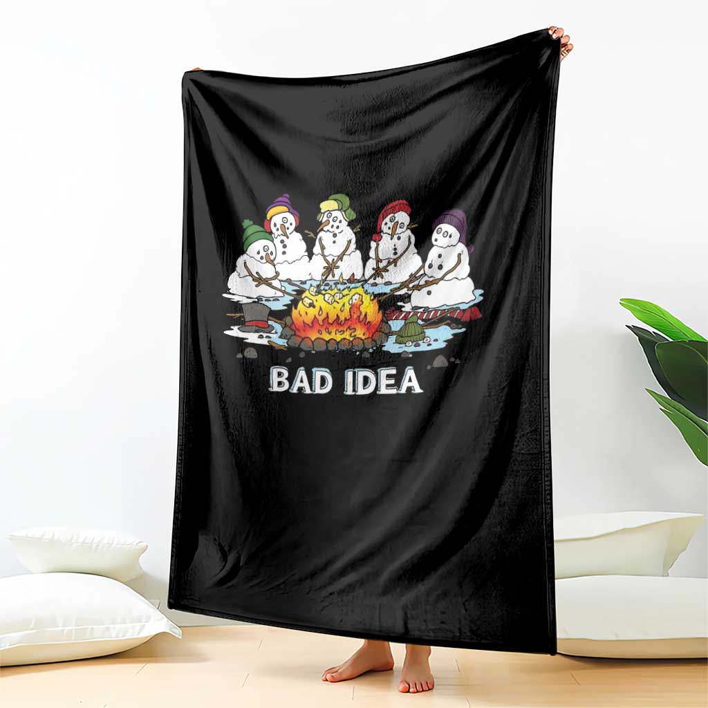 Christmas Snowman Campfire Throw Blanket Bad Idea Melting Snowman Family Roasting Marshmallows TS10 Print Your Wear