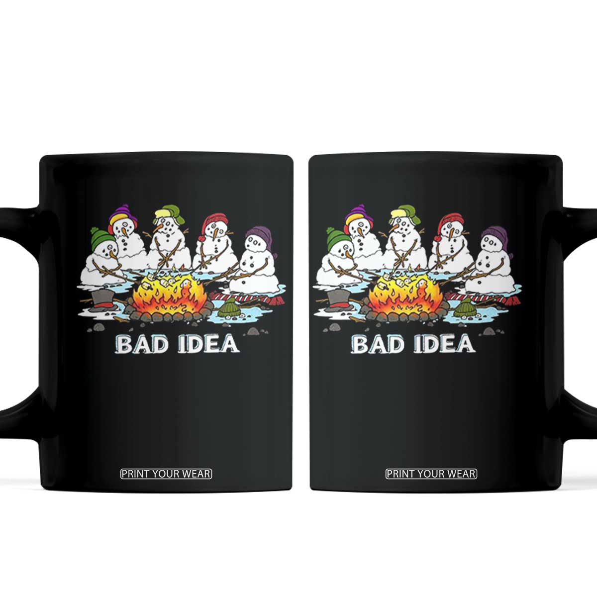 Christmas Snowman Campfire Coffee Mug Bad Idea Melting Snowman Family Roasting Marshmallows TS10 Black Print Your Wear