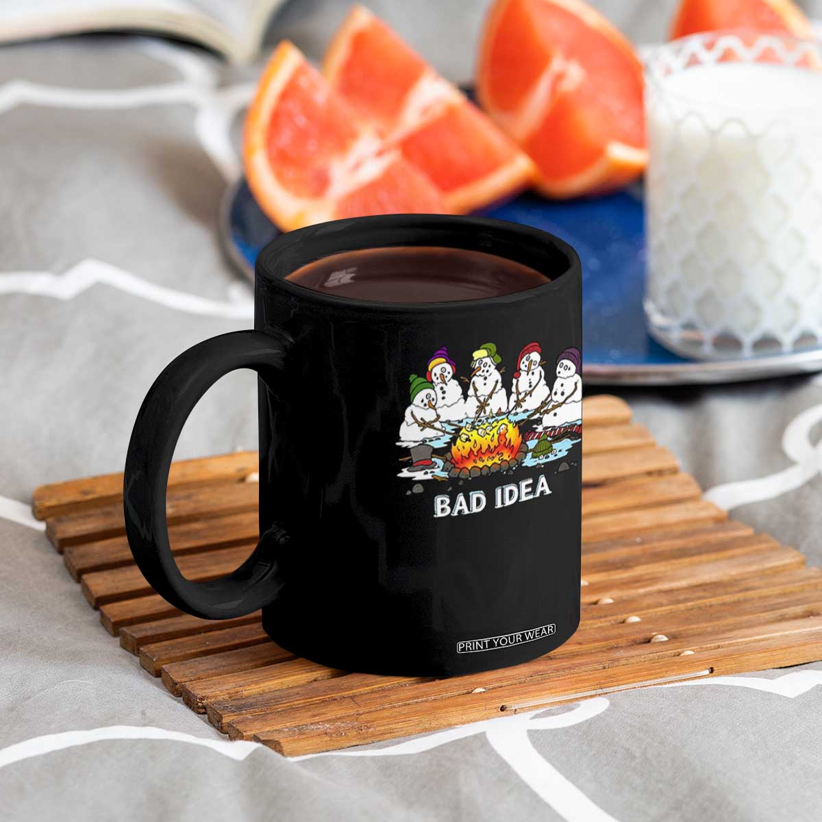 Christmas Snowman Campfire Coffee Mug Bad Idea Melting Snowman Family Roasting Marshmallows TS10 Print Your Wear
