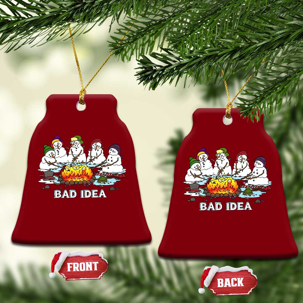 Christmas Snowman Campfire Ceramic Ornament Bad Idea Melting Snowman Family Roasting Marshmallows TS10 Print Your Wear