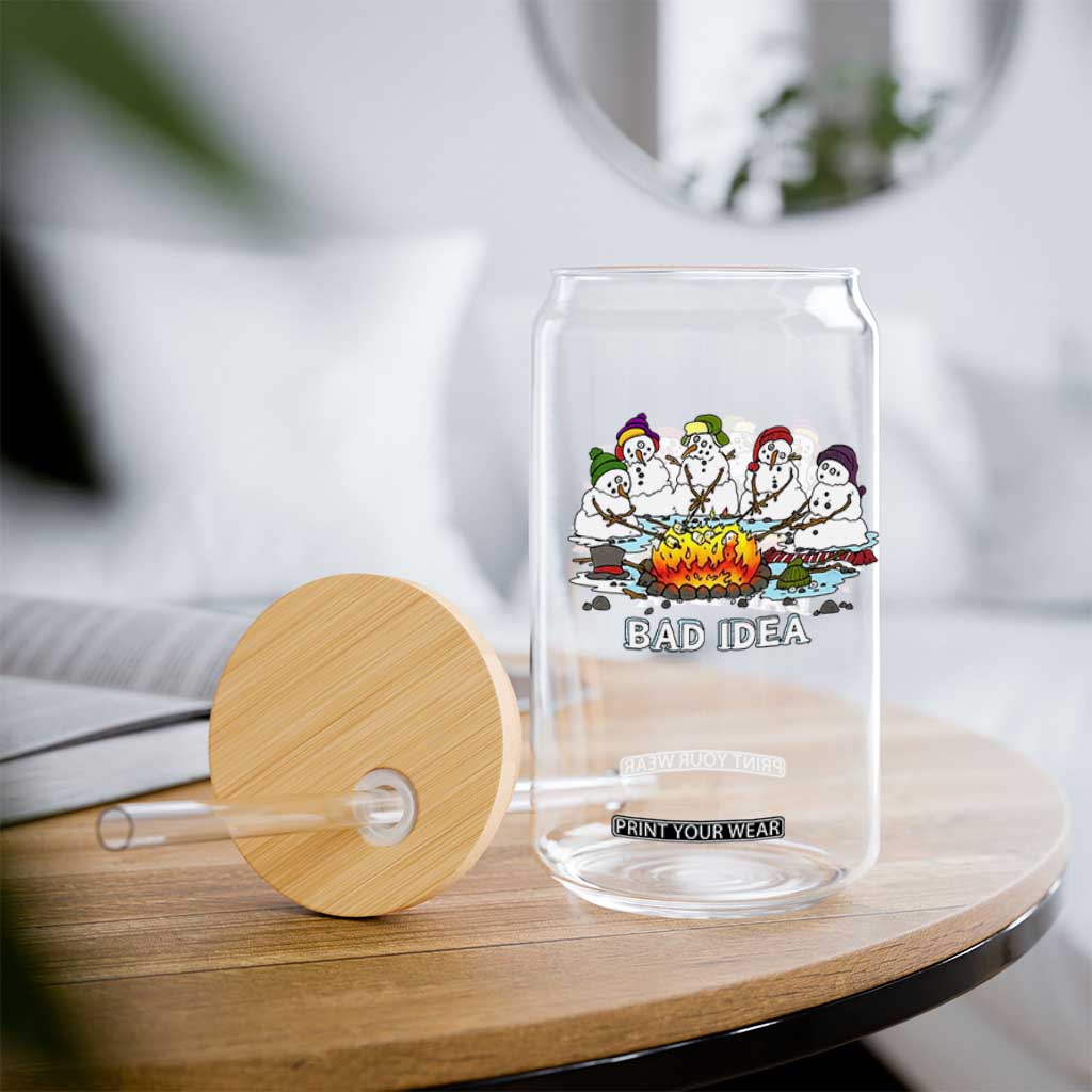 Christmas Snowman Campfire Glass Can Bad Idea Melting Snowman Family Roasting Marshmallows TS10 Print Your Wear