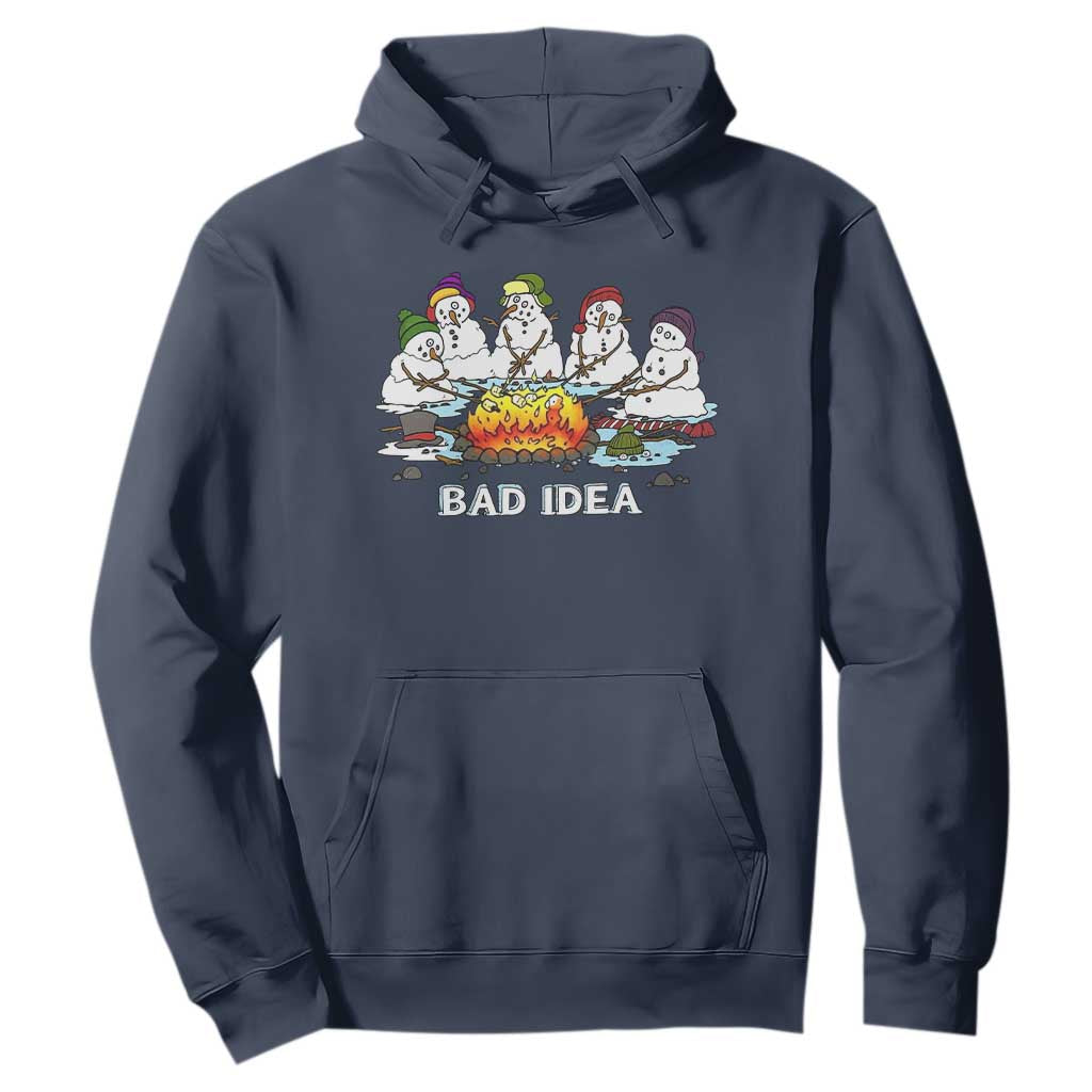 Christmas Snowman Campfire Hoodie Bad Idea Melting Snowman Family Roasting Marshmallows TS10 Navy Print Your Wear