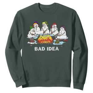 Christmas Snowman Campfire Sweatshirt Bad Idea Melting Snowman Family Roasting Marshmallows TS10 Dark Forest Green Print Your Wear