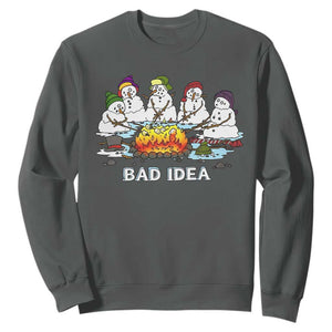 Christmas Snowman Campfire Sweatshirt Bad Idea Melting Snowman Family Roasting Marshmallows TS10 Dark Heather Print Your Wear
