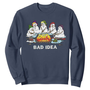 Christmas Snowman Campfire Sweatshirt Bad Idea Melting Snowman Family Roasting Marshmallows TS10 Navy Print Your Wear