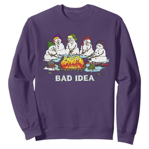 Christmas Snowman Campfire Sweatshirt Bad Idea Melting Snowman Family Roasting Marshmallows TS10 Purple Print Your Wear