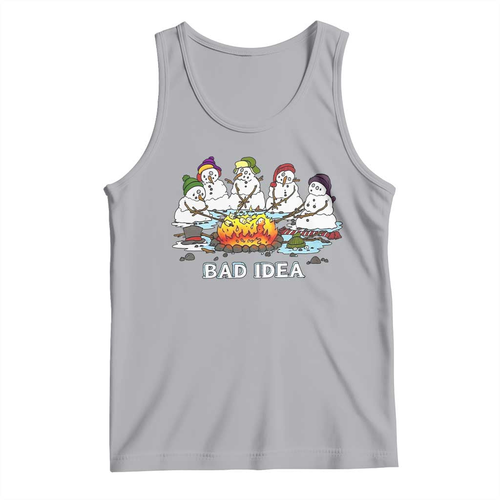 Christmas Snowman Campfire Tank Top Bad Idea Melting Snowman Family Roasting Marshmallows TS10 Athletic Heather Print Your Wear