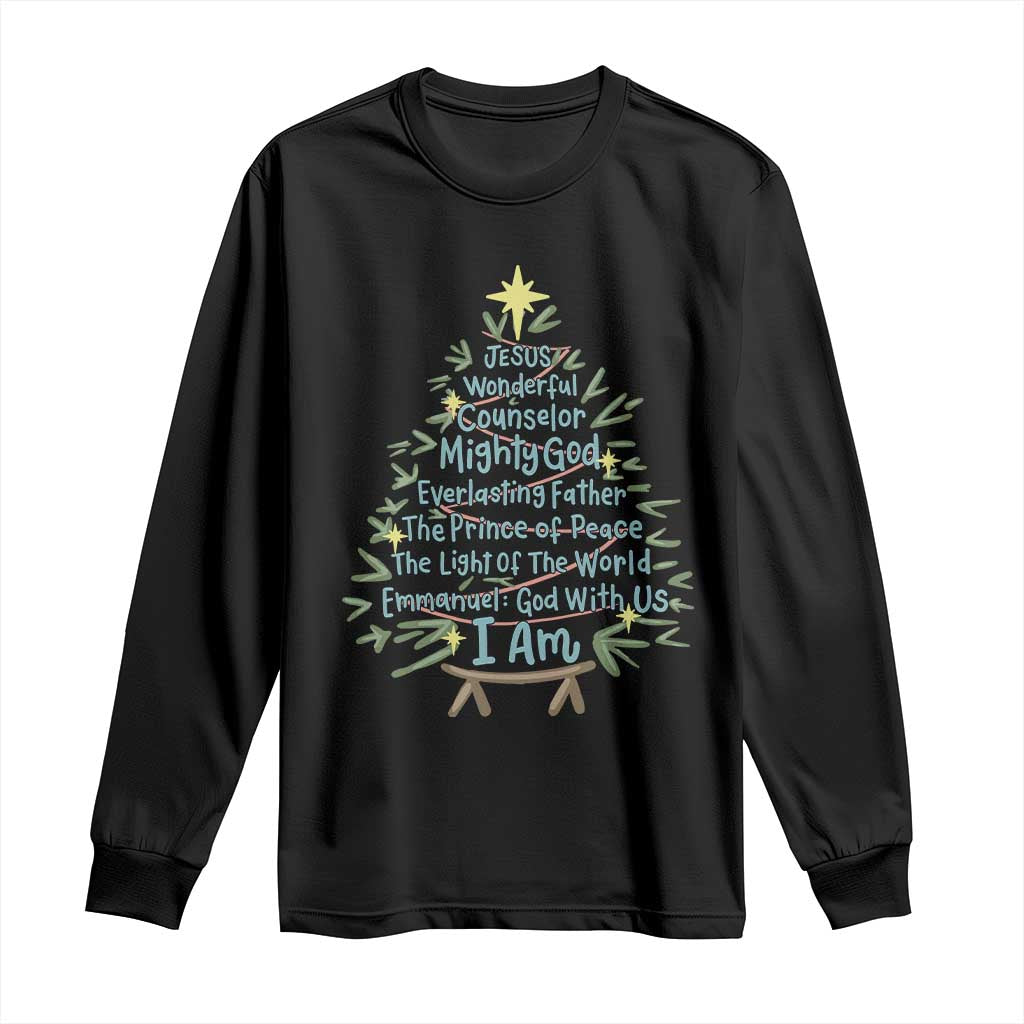 Jesus Names Christmas Tree Long Sleeve Shirt Christian Bible Verse Xmas TS10 Black Print Your Wear