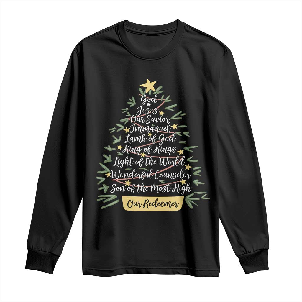 Christmas Christian Long Sleeve Shirt Jesus Names Tree Religious Faith TS10 Black Print Your Wear