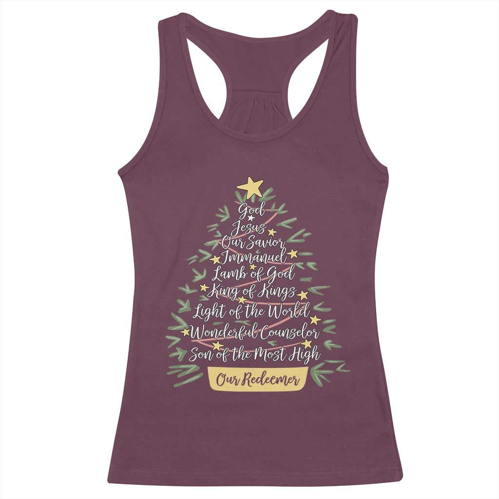 Christmas Christian Racerback Tank Top Jesus Names Tree Religious Faith TS10 Maroon Print Your Wear