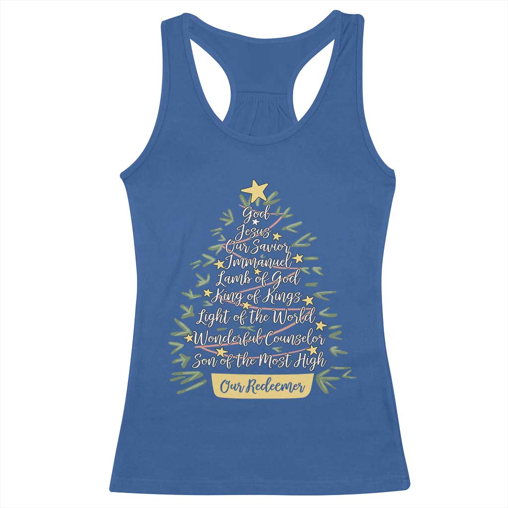Christmas Christian Racerback Tank Top Jesus Names Tree Religious Faith TS10 Royal Blue Print Your Wear