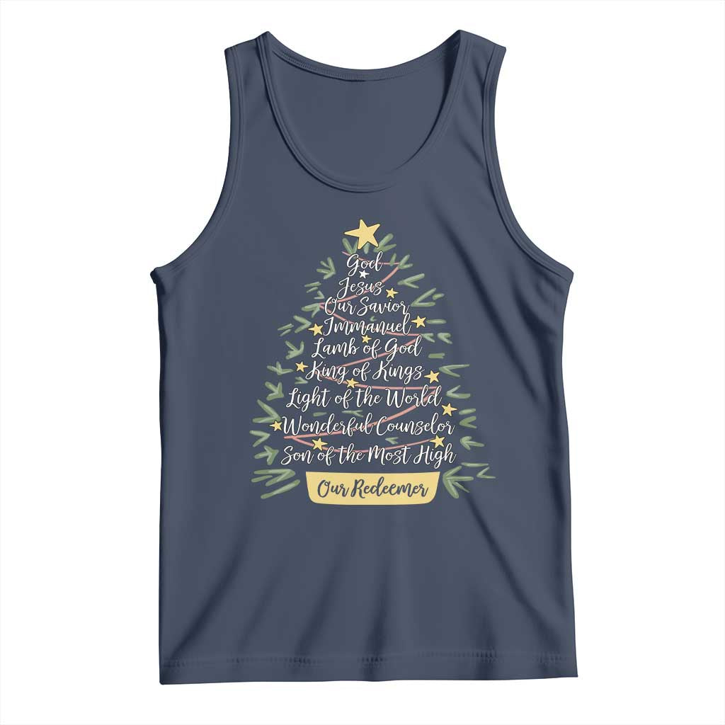 Christmas Christian Tank Top Jesus Names Tree Religious Faith TS10 Navy Print Your Wear