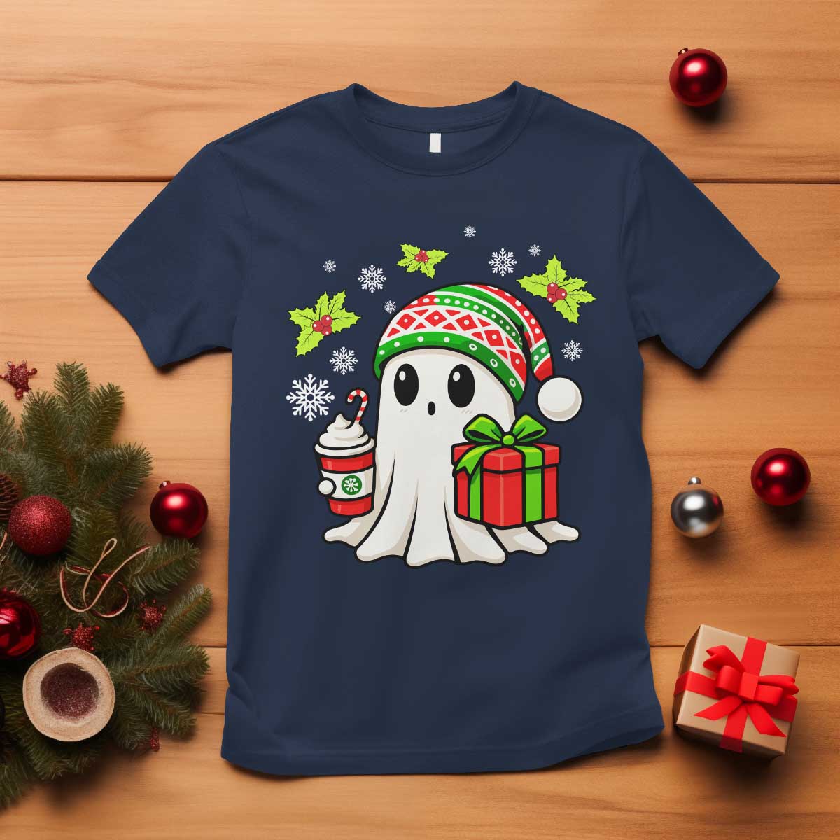 Ghost Santa Christmas T Shirt Holiday Xmas Halloween TS10 Navy Print Your Wear