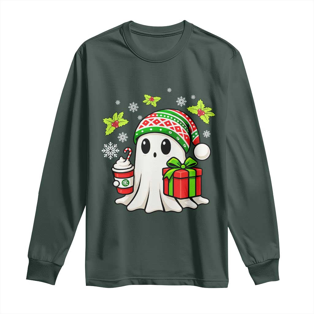 Ghost Santa Christmas Long Sleeve Shirt Holiday Xmas Halloween TS10 Dark Forest Green Print Your Wear