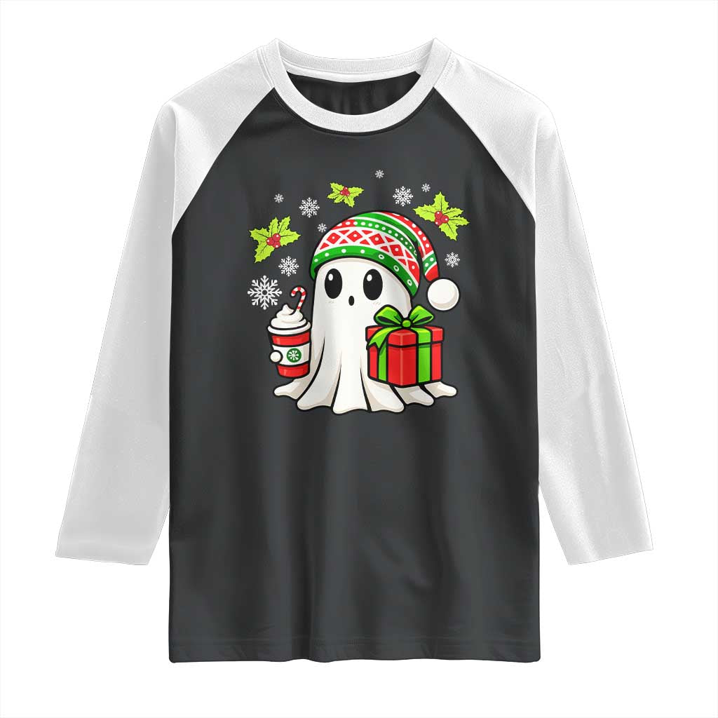 Ghost Santa Christmas Raglan Shirt Holiday Xmas Halloween TS10 Black White Print Your Wear