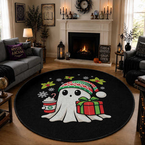 Ghost Santa Christmas Round Rug Holiday Xmas Halloween