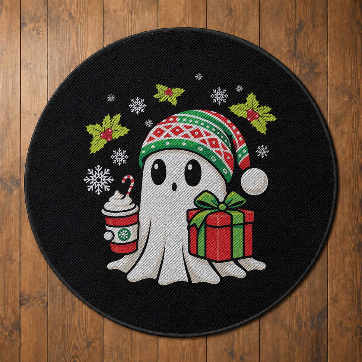 Ghost Santa Christmas Round Rug Holiday Xmas Halloween