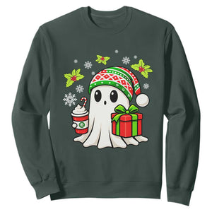 Ghost Santa Christmas Sweatshirt Holiday Xmas Halloween TS10 Dark Forest Green Print Your Wear